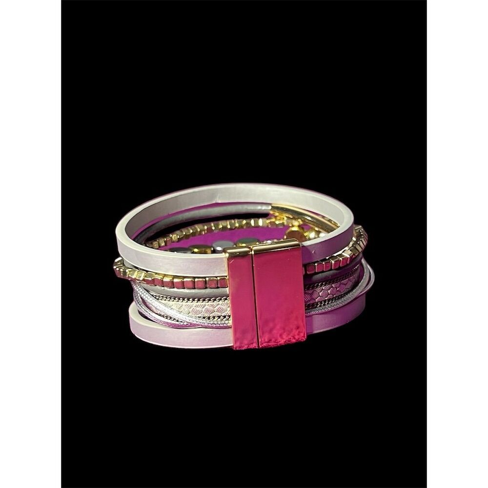 Boho Silver and Gold Multi-Layered Wrap Bracelet with Magnetic Closure - Picture 2 of 11